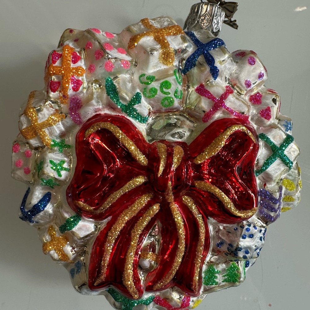 MacKenzie Childs Glass Wreath Ornament Multi color